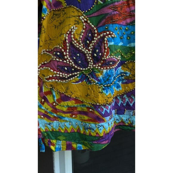 Vtg Sandy Starkman L Beaded Studded Multicolor T-Shirt Rainbow Artsy Statement - Picture 9 of 16